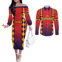 Custom Spain 2024 Football Couples Matching Off The Shoulder Long Sleeve Dress and Long Sleeve Button Shirt Go Champions La Roja Simple Style