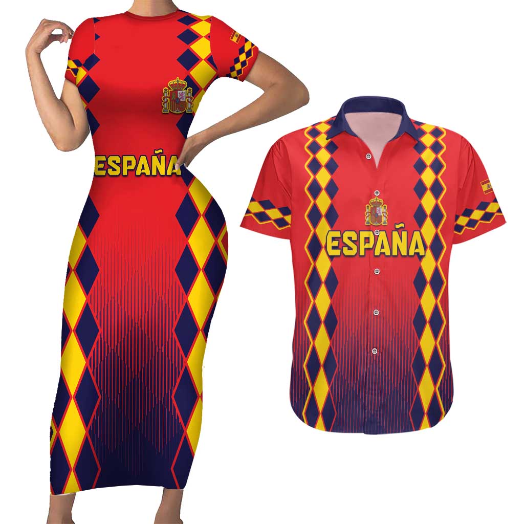 Custom Spain 2024 Football Couples Matching Short Sleeve Bodycon Dress and Hawaiian Shirt Go Champions La Roja Simple Style LT05 - Wonder Print Shop