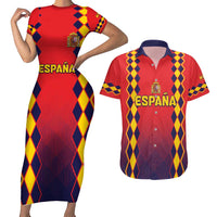 Custom Spain 2024 Football Couples Matching Short Sleeve Bodycon Dress and Hawaiian Shirt Go Champions La Roja Simple Style LT05 - Wonder Print Shop
