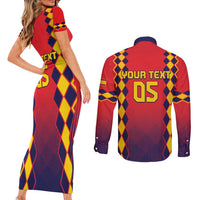 Custom Spain 2024 Football Couples Matching Short Sleeve Bodycon Dress and Long Sleeve Button Shirt Go Champions La Roja Simple Style LT05 - Wonder Print Shop