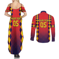 Custom Spain 2024 Football Couples Matching Summer Maxi Dress and Long Sleeve Button Shirt Go Champions La Roja Simple Style LT05 - Wonder Print Shop