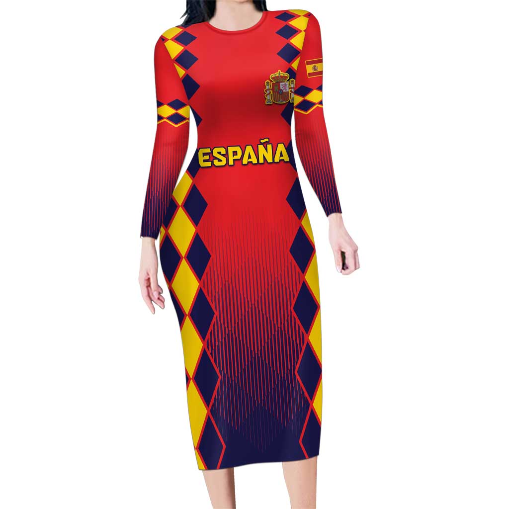Custom Spain 2024 Football Family Matching Long Sleeve Bodycon Dress and Hawaiian Shirt Go Champions La Roja Simple Style LT05 - Wonder Print Shop
