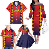 Custom Spain 2024 Football Family Matching Off The Shoulder Long Sleeve Dress and Hawaiian Shirt Go Champions La Roja Simple Style LT05 - Wonder Print Shop