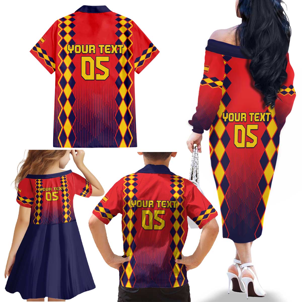 Custom Spain 2024 Football Family Matching Off The Shoulder Long Sleeve Dress and Hawaiian Shirt Go Champions La Roja Simple Style LT05 - Wonder Print Shop