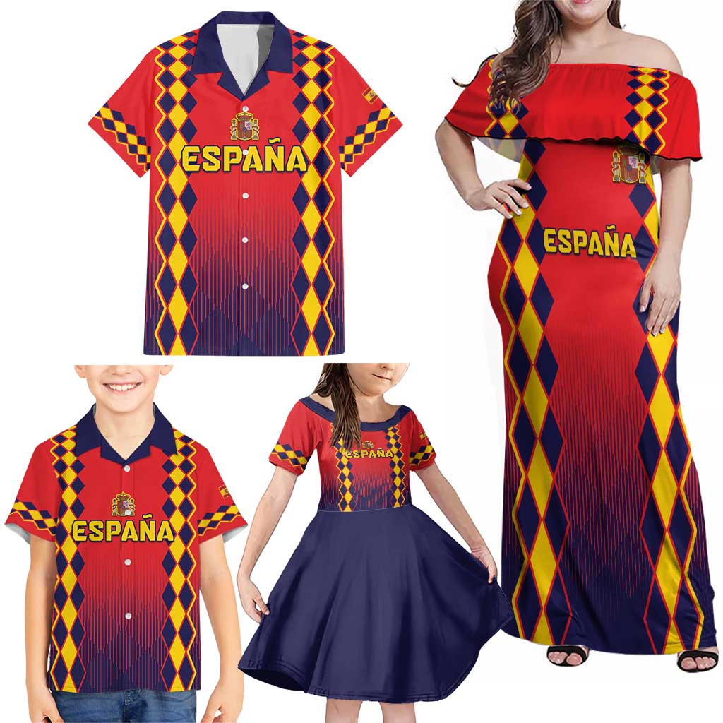 Custom Spain 2024 Football Family Matching Off Shoulder Maxi Dress and Hawaiian Shirt Go Champions La Roja Simple Style LT05 - Wonder Print Shop