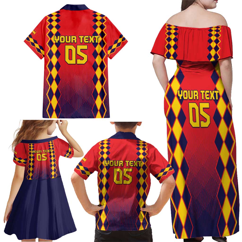 Custom Spain 2024 Football Family Matching Off Shoulder Maxi Dress and Hawaiian Shirt Go Champions La Roja Simple Style LT05 - Wonder Print Shop