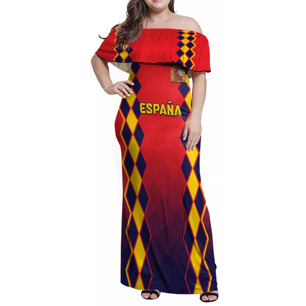 Custom Spain 2024 Football Family Matching Off Shoulder Maxi Dress and Hawaiian Shirt Go Champions La Roja Simple Style LT05 - Wonder Print Shop