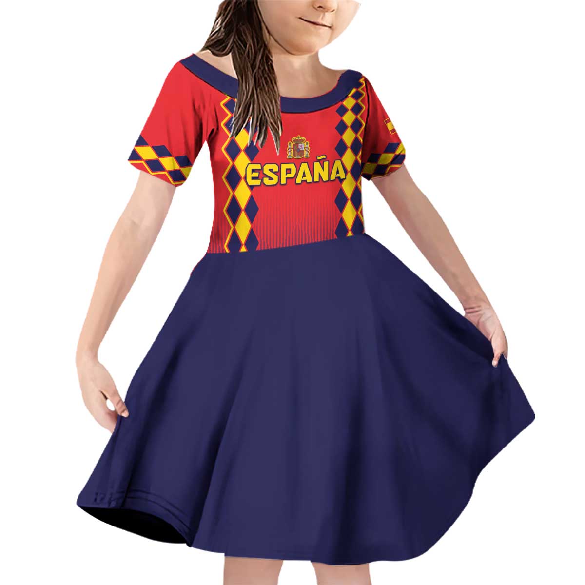 Custom Spain 2024 Football Family Matching Off Shoulder Short Dress and Hawaiian Shirt Go Champions La Roja Simple Style LT05 - Wonder Print Shop