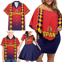 Custom Spain 2024 Football Family Matching Off Shoulder Short Dress and Hawaiian Shirt Go Champions La Roja Simple Style LT05 - Wonder Print Shop