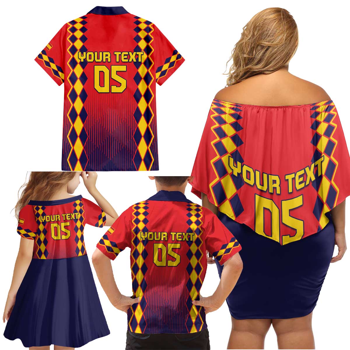 Custom Spain 2024 Football Family Matching Off Shoulder Short Dress and Hawaiian Shirt Go Champions La Roja Simple Style LT05 - Wonder Print Shop