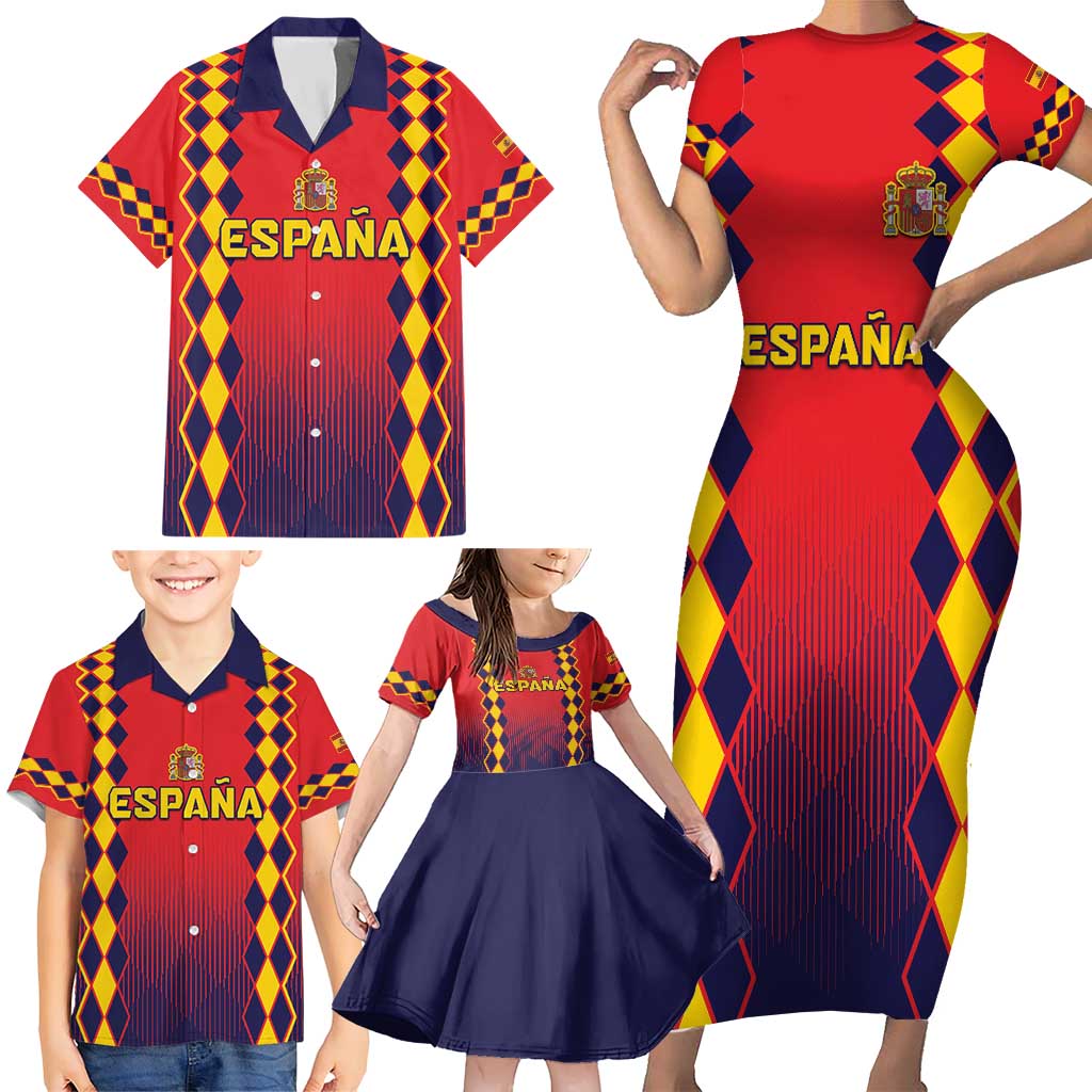 Custom Spain 2024 Football Family Matching Short Sleeve Bodycon Dress and Hawaiian Shirt Go Champions La Roja Simple Style LT05 - Wonder Print Shop
