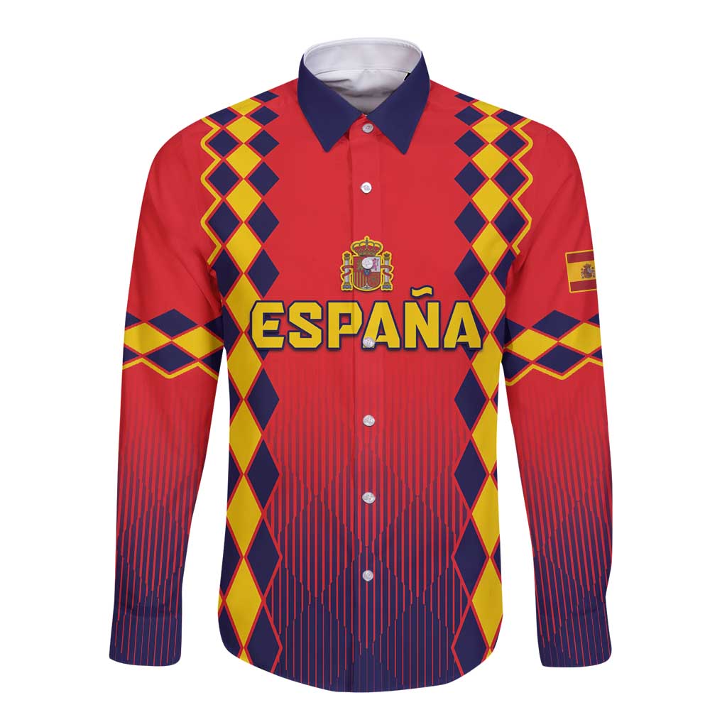 Custom Spain 2024 Football Long Sleeve Button Shirt Go Champions La Roja Simple Style LT05 - Wonder Print Shop