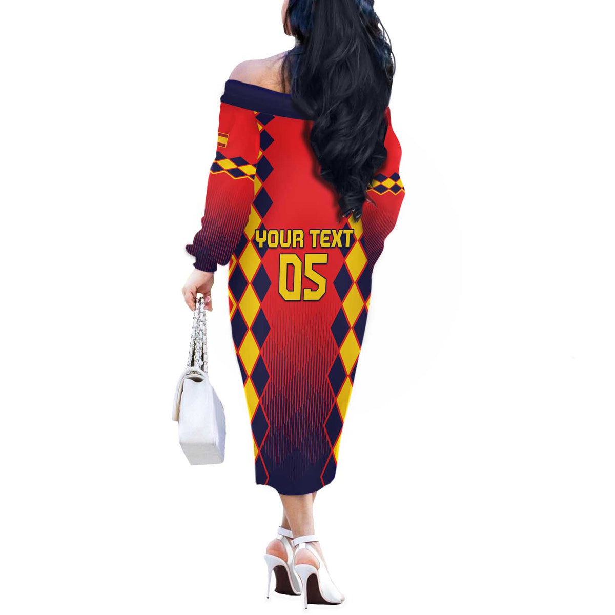 Custom Spain 2024 Football Off The Shoulder Long Sleeve Dress Go Champions La Roja Simple Style LT05 - Wonder Print Shop