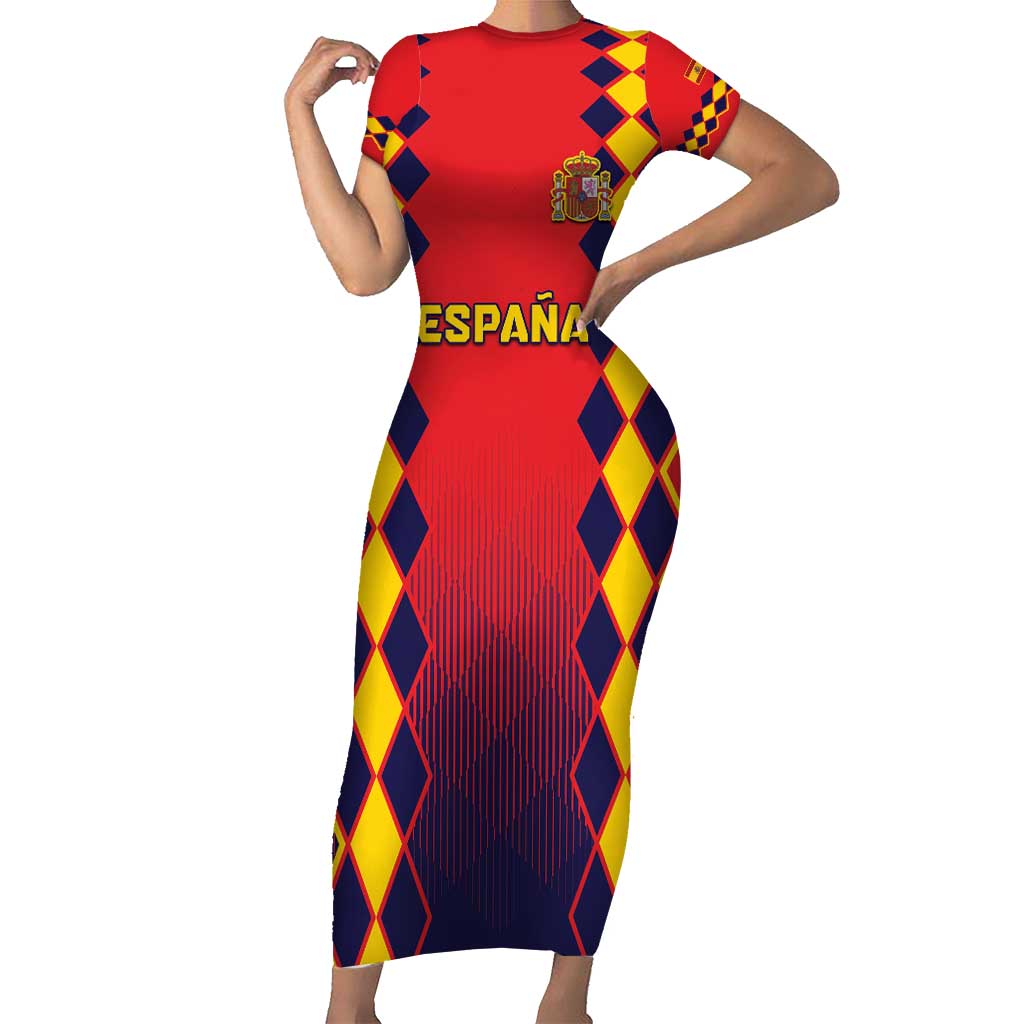 Custom Spain 2024 Football Short Sleeve Bodycon Dress Go Champions La Roja Simple Style LT05 - Wonder Print Shop