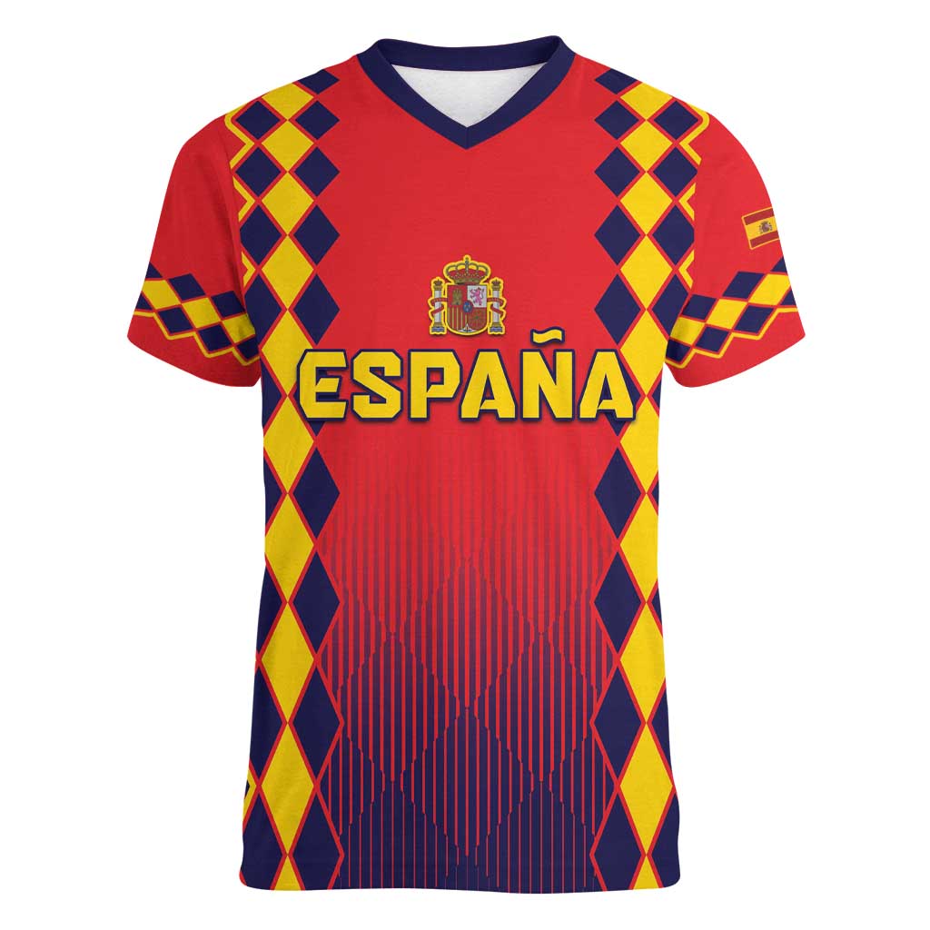 Custom Spain 2024 Football Women V-Neck T-Shirt Go Champions La Roja Simple Style LT05 - Wonder Print Shop