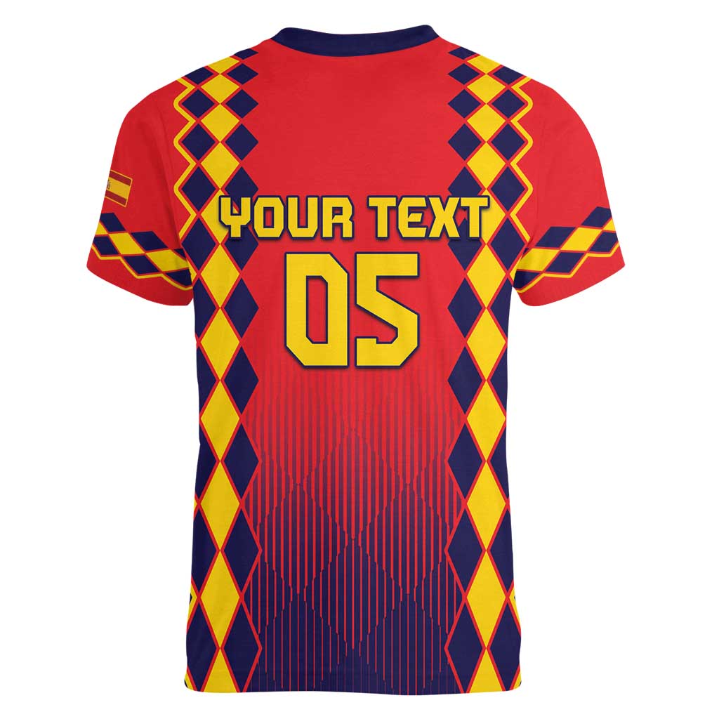 Custom Spain 2024 Football Women V-Neck T-Shirt Go Champions La Roja Simple Style LT05 - Wonder Print Shop