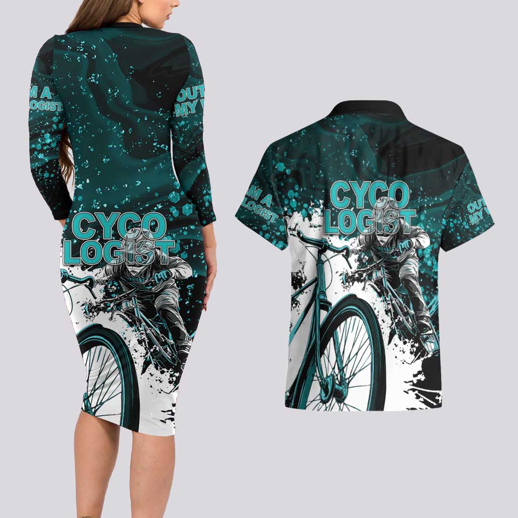 Cycologist Cycling Couples Matching Long Sleeve Bodycon Dress and Hawaiian Shirt Grunge Style - Wonder Print Shop