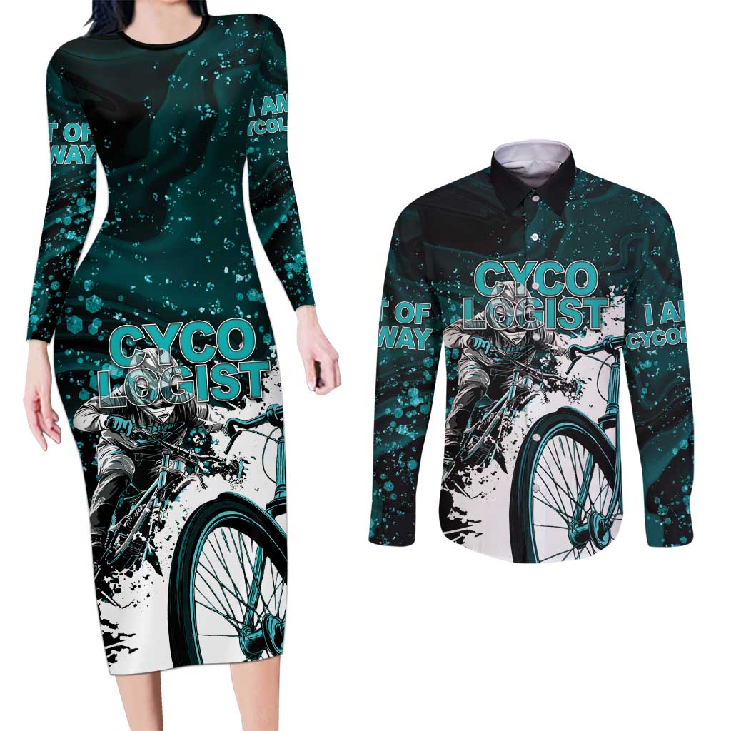 Cycologist Cycling Couples Matching Long Sleeve Bodycon Dress and Long Sleeve Button Shirt Grunge Style - Wonder Print Shop