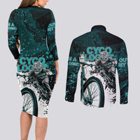Cycologist Cycling Couples Matching Long Sleeve Bodycon Dress and Long Sleeve Button Shirt Grunge Style - Wonder Print Shop