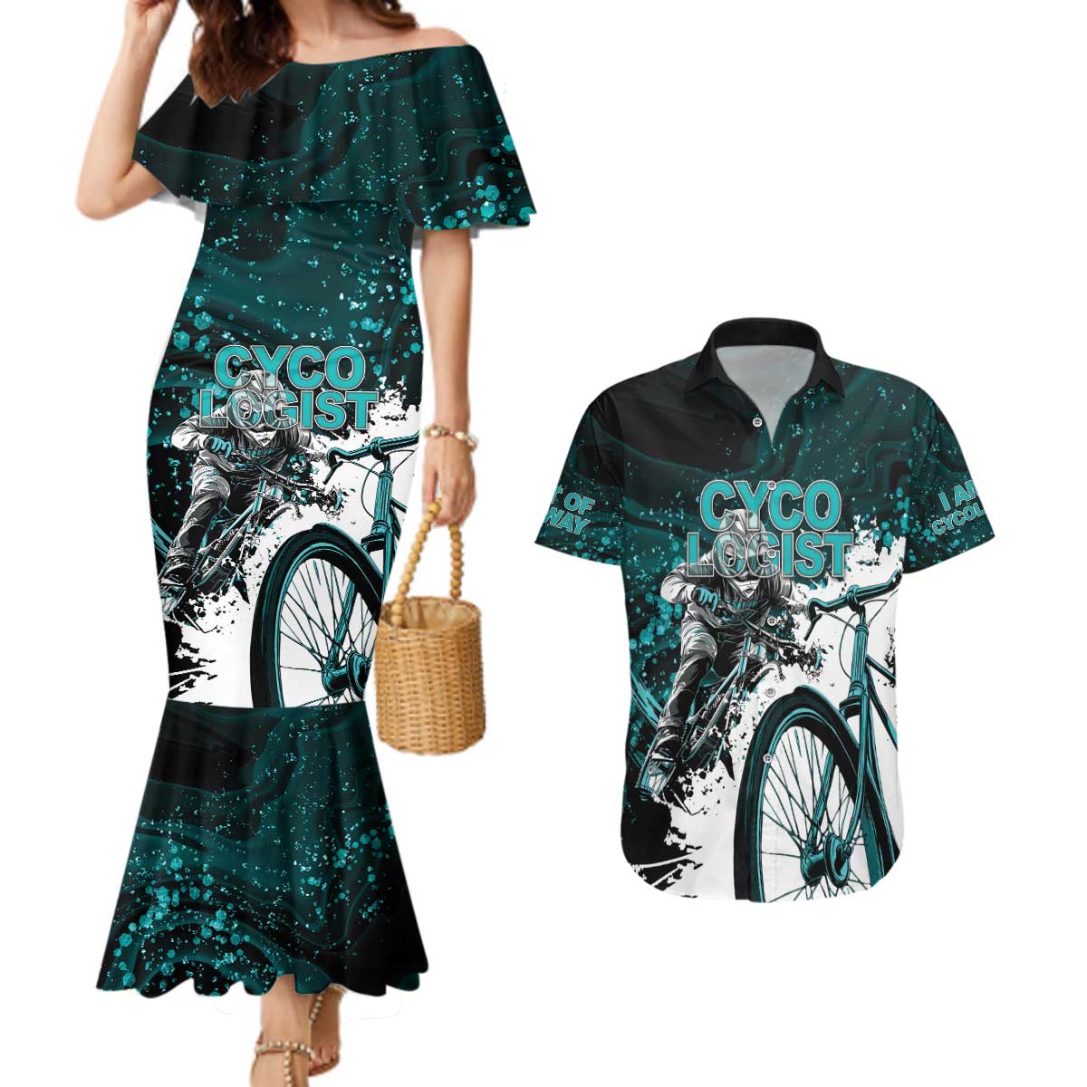 Cycologist Cycling Couples Matching Mermaid Dress and Hawaiian Shirt Grunge Style - Wonder Print Shop