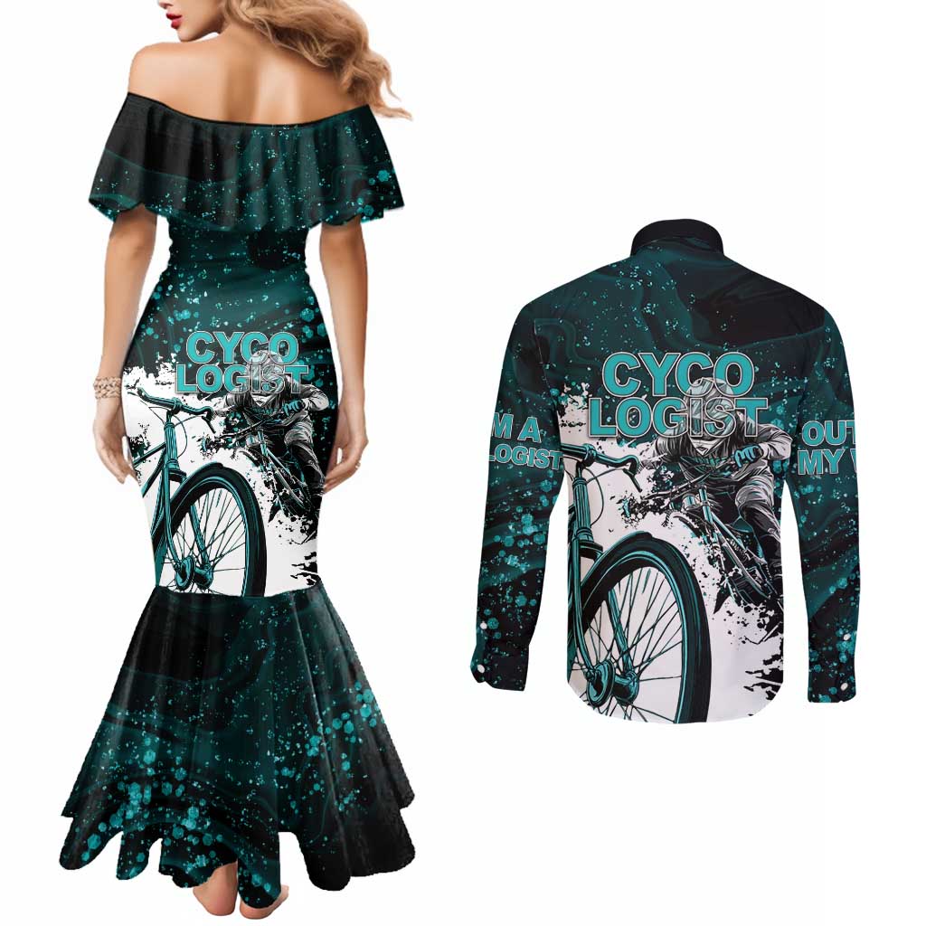 Cycologist Cycling Couples Matching Mermaid Dress and Long Sleeve Button Shirt Grunge Style - Wonder Print Shop
