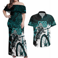 Cycologist Cycling Couples Matching Off Shoulder Maxi Dress and Hawaiian Shirt Grunge Style - Wonder Print Shop