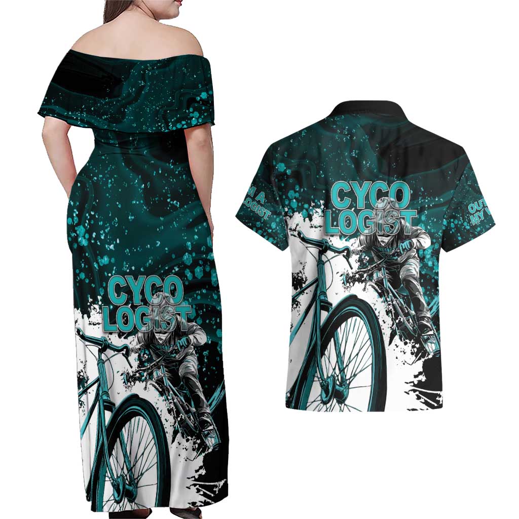 Cycologist Cycling Couples Matching Off Shoulder Maxi Dress and Hawaiian Shirt Grunge Style - Wonder Print Shop