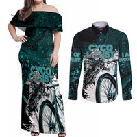 Cycologist Cycling Couples Matching Off Shoulder Maxi Dress and Long Sleeve Button Shirt Grunge Style - Wonder Print Shop