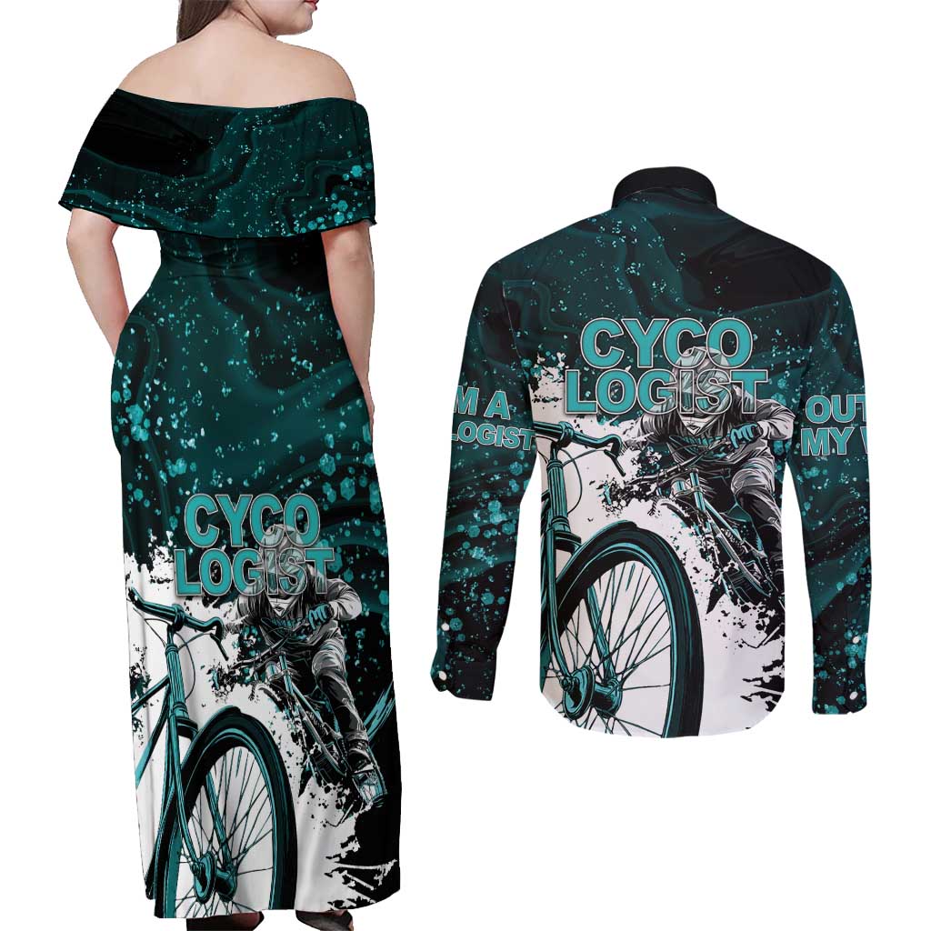 Cycologist Cycling Couples Matching Off Shoulder Maxi Dress and Long Sleeve Button Shirt Grunge Style - Wonder Print Shop