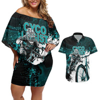 Cycologist Cycling Couples Matching Off Shoulder Short Dress and Hawaiian Shirt Grunge Style - Wonder Print Shop