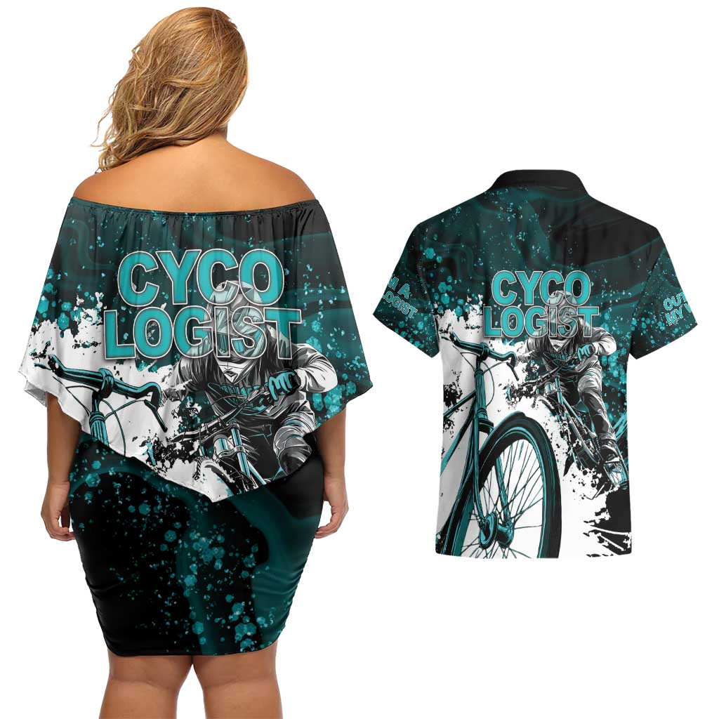 Cycologist Cycling Couples Matching Off Shoulder Short Dress and Hawaiian Shirt Grunge Style - Wonder Print Shop