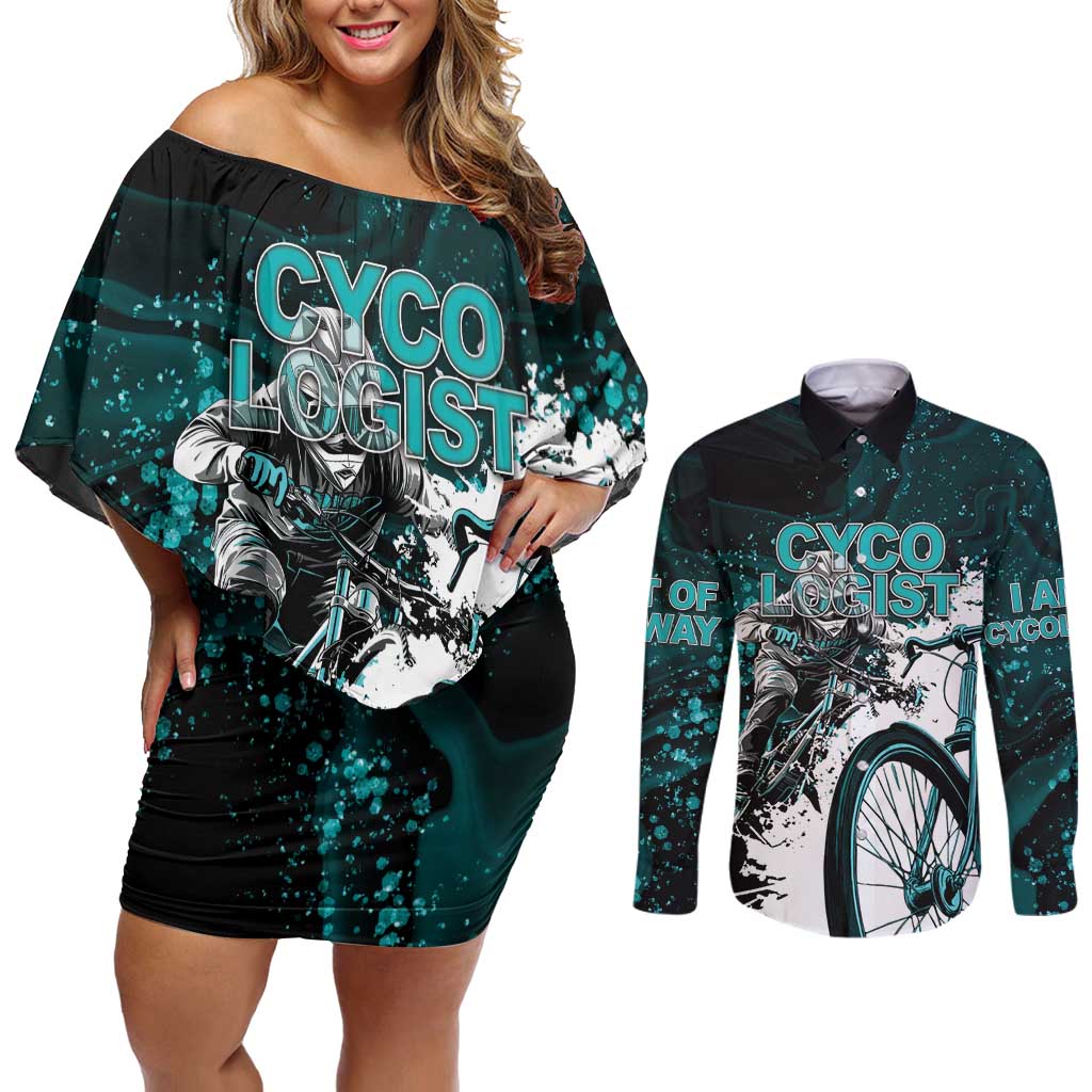 Cycologist Cycling Couples Matching Off Shoulder Short Dress and Long Sleeve Button Shirt Grunge Style - Wonder Print Shop