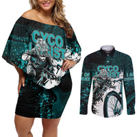 Cycologist Cycling Couples Matching Off Shoulder Short Dress and Long Sleeve Button Shirt Grunge Style - Wonder Print Shop