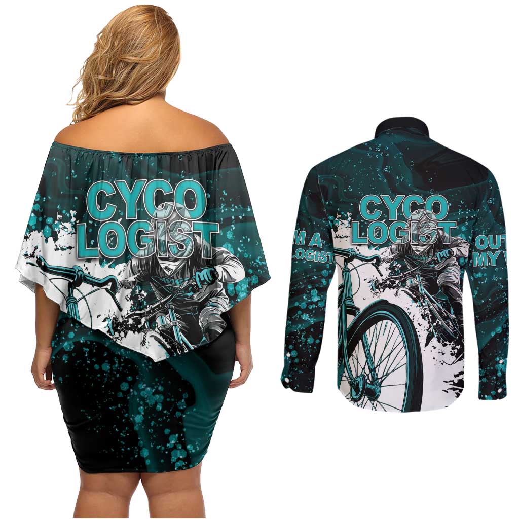Cycologist Cycling Couples Matching Off Shoulder Short Dress and Long Sleeve Button Shirt Grunge Style - Wonder Print Shop