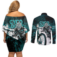 Cycologist Cycling Couples Matching Off Shoulder Short Dress and Long Sleeve Button Shirt Grunge Style - Wonder Print Shop