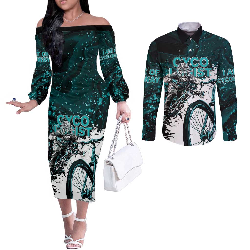 Cycologist Cycling Couples Matching Off The Shoulder Long Sleeve Dress and Long Sleeve Button Shirt Grunge Style - Wonder Print Shop