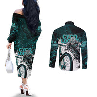 Cycologist Cycling Couples Matching Off The Shoulder Long Sleeve Dress and Long Sleeve Button Shirt Grunge Style - Wonder Print Shop