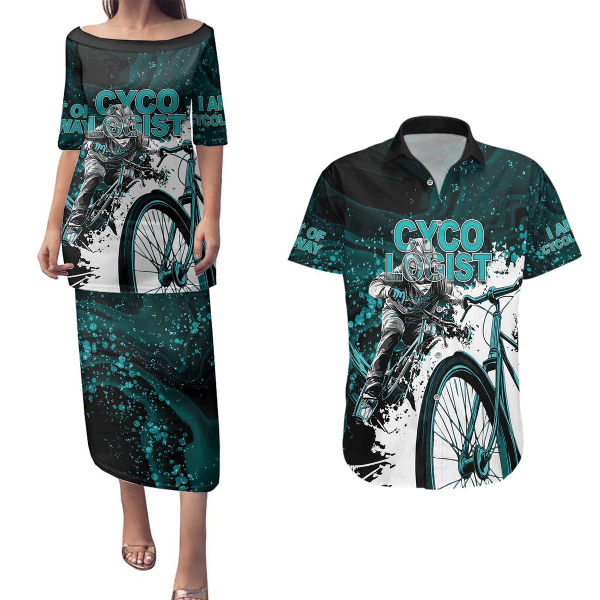 Cycologist Cycling Couples Matching Puletasi and Hawaiian Shirt Grunge Style - Wonder Print Shop