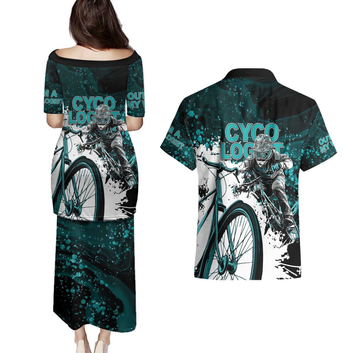 Cycologist Cycling Couples Matching Puletasi and Hawaiian Shirt Grunge Style - Wonder Print Shop