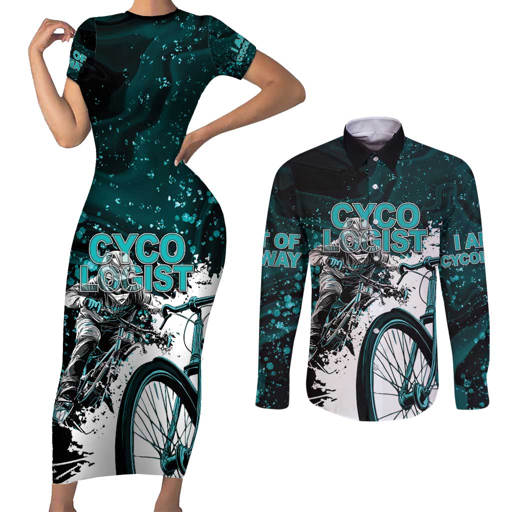 Cycologist Cycling Couples Matching Short Sleeve Bodycon Dress and Long Sleeve Button Shirt Grunge Style - Wonder Print Shop