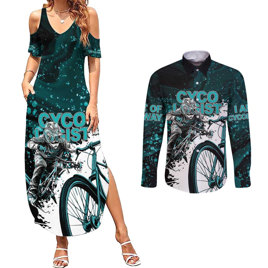Cycologist Cycling Couples Matching Summer Maxi Dress and Long Sleeve Button Shirt Grunge Style - Wonder Print Shop