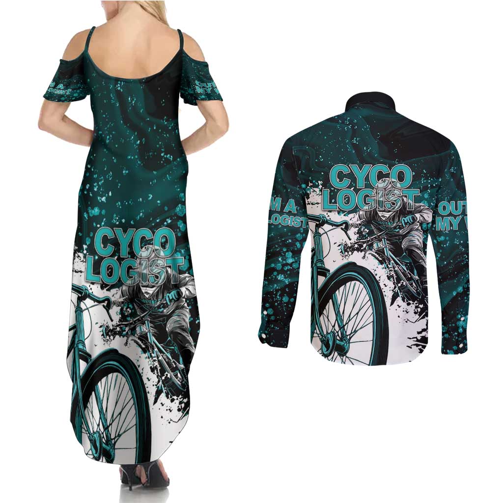 Cycologist Cycling Couples Matching Summer Maxi Dress and Long Sleeve Button Shirt Grunge Style - Wonder Print Shop
