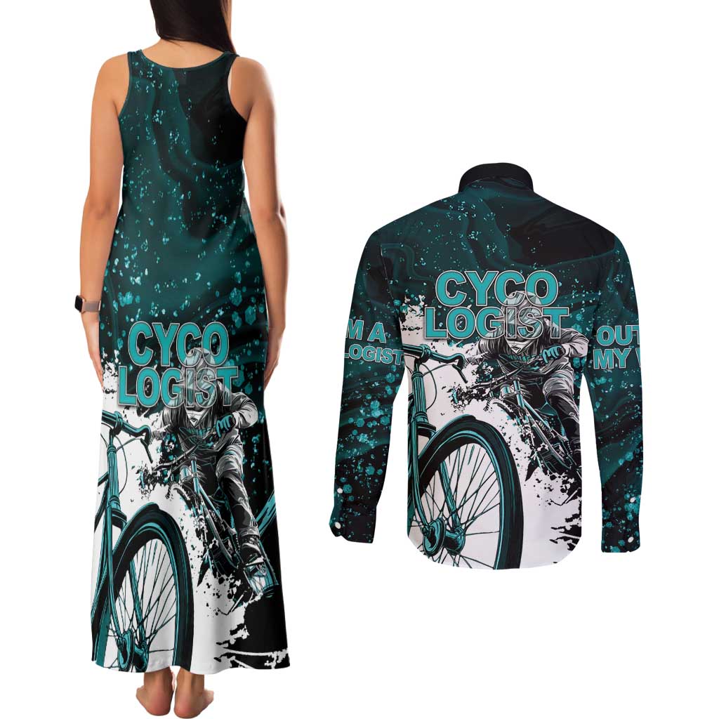 Cycologist Cycling Couples Matching Tank Maxi Dress and Long Sleeve Button Shirt Grunge Style - Wonder Print Shop