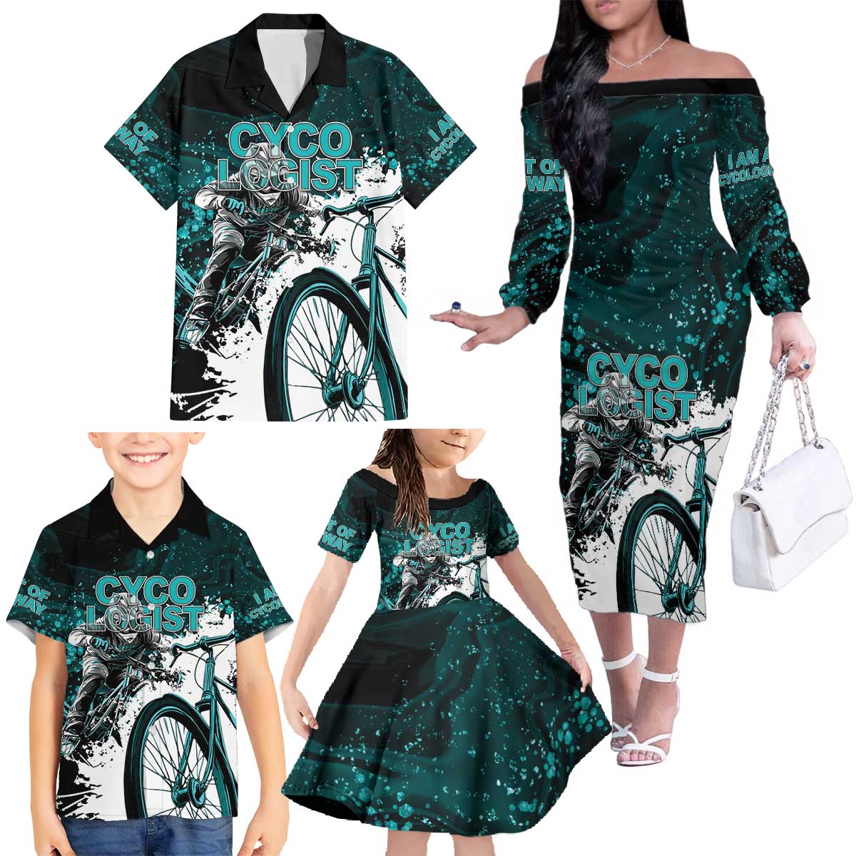 Cycologist Cycling Family Matching Off The Shoulder Long Sleeve Dress and Hawaiian Shirt Grunge Style - Wonder Print Shop