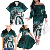 Cycologist Cycling Family Matching Off The Shoulder Long Sleeve Dress and Hawaiian Shirt Grunge Style - Wonder Print Shop