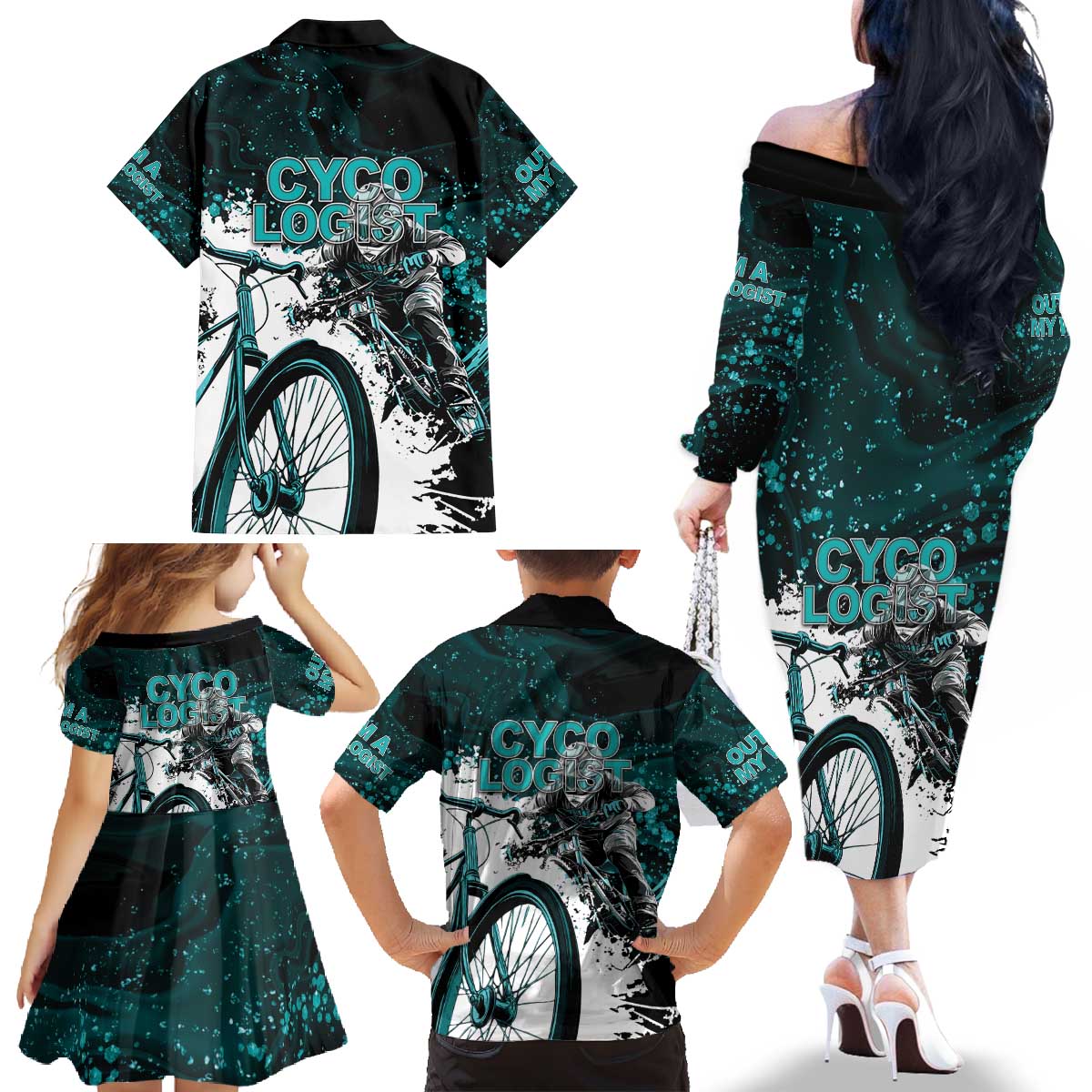 Cycologist Cycling Family Matching Off The Shoulder Long Sleeve Dress and Hawaiian Shirt Grunge Style - Wonder Print Shop