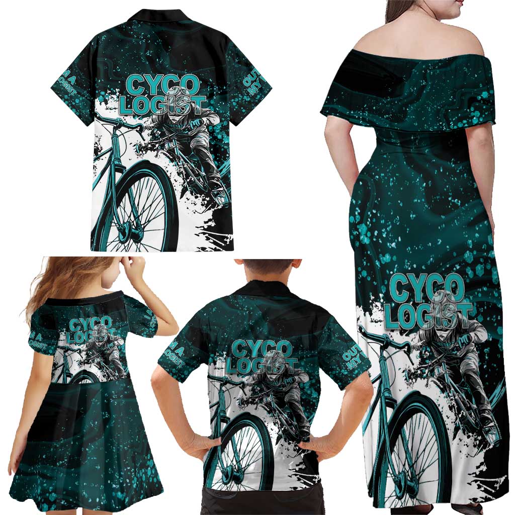 Cycologist Cycling Family Matching Off Shoulder Maxi Dress and Hawaiian Shirt Grunge Style - Wonder Print Shop
