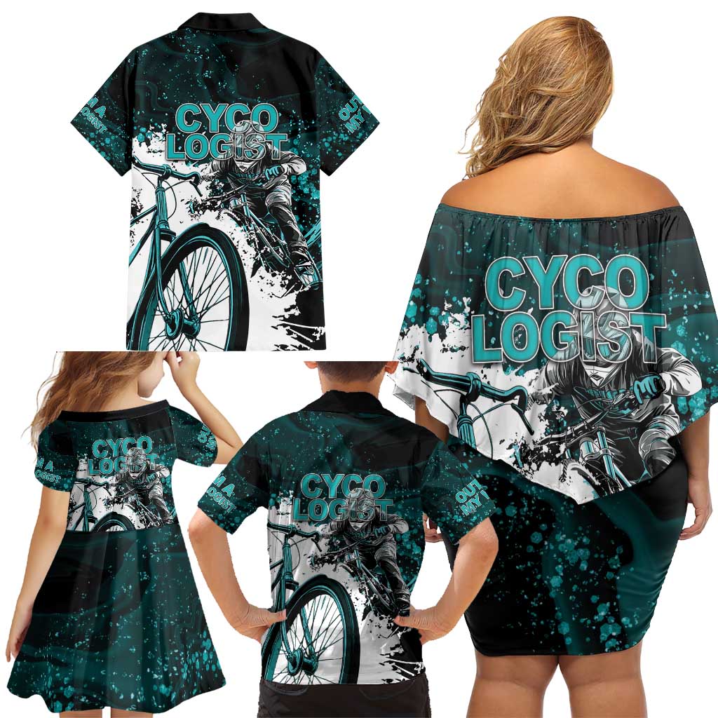 Cycologist Cycling Family Matching Off Shoulder Short Dress and Hawaiian Shirt Grunge Style - Wonder Print Shop