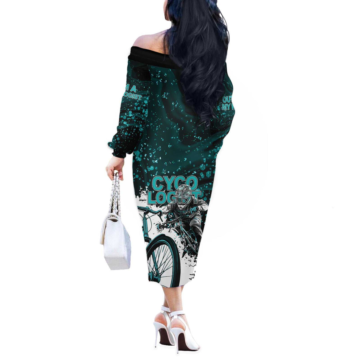 Cycologist Cycling Off The Shoulder Long Sleeve Dress Grunge Style - Wonder Print Shop