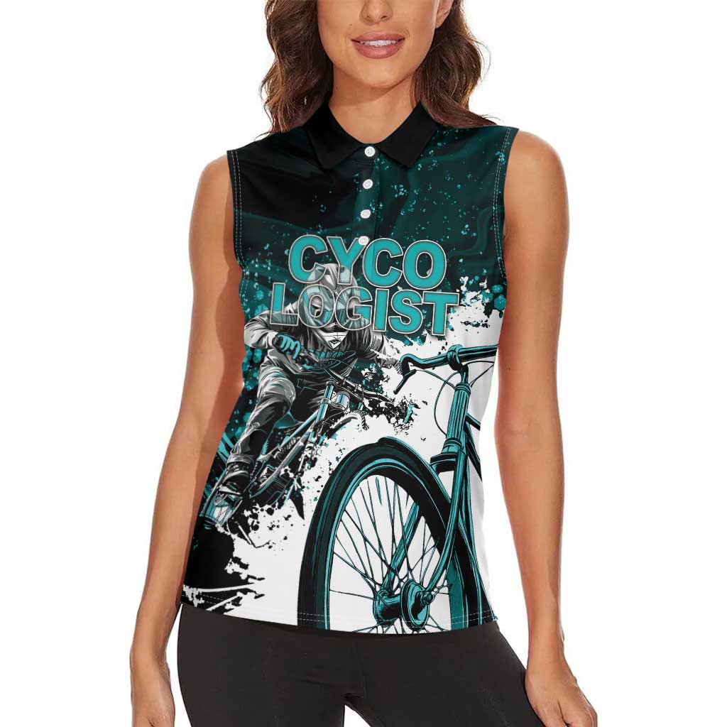 Cycologist Cycling Women Sleeveless Polo Shirt Grunge Style - Wonder Print Shop